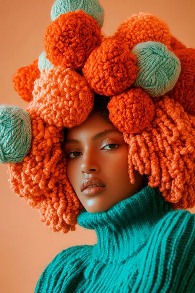 Creatieve haarstyling in levendig oranje van Poster Art Shop