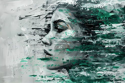 Abstracte Emotie in Groen en Zwart