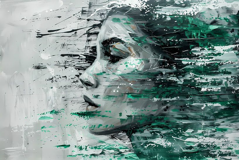 Abstracte Emotie in Groen en Zwart van Art & Soul Creations