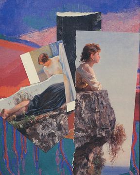 Collage van dames in blauw en roze van Nop Briex