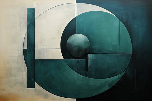 Abstract olieverfschilderij in groen en wit