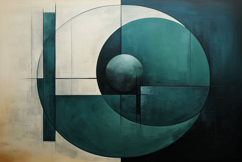 Abstract olieverfschilderij in groen en wit van Ton Kuijpers