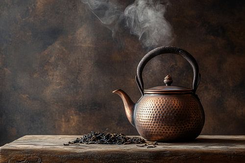 Théière vintage en cuivre avec vapeur