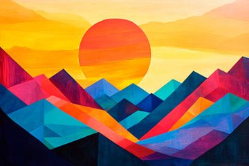 Geometrisch berglandschap bij zonsondergang van Poster Art Shop