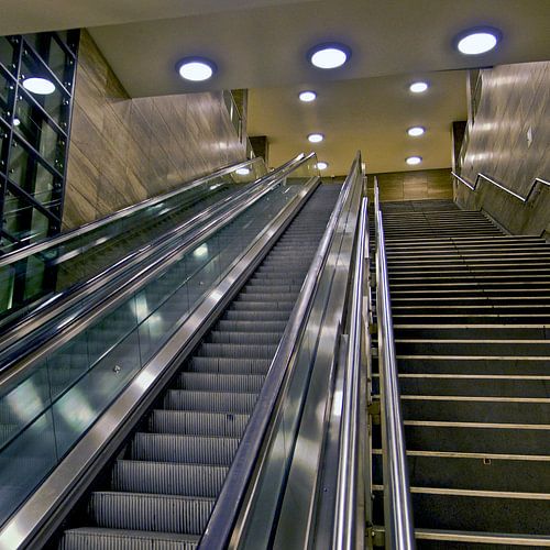 Escalator at the underground station on the U55 Brandenburger Tor line by Silva Wischeropp