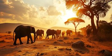Elephant Safari during Golden Hour by Vlindertuin Art