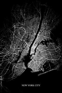 New York City - Abstrakte Karte in Schwarz-Weiß von Art By Dominic