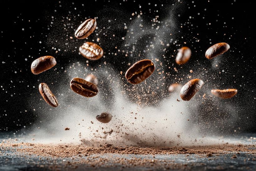 Explosion de grains de café dans une fine poussière par Poster Art Shop