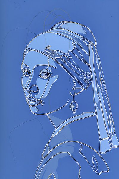 Line art girl with the pearl earring by Poster Art Shop