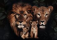 Löwenfamilie mit 2 Jungtieren von Bert Hooijer Miniaturansicht