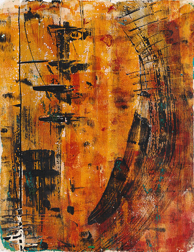 Abstract monoprint in warm shades of orange