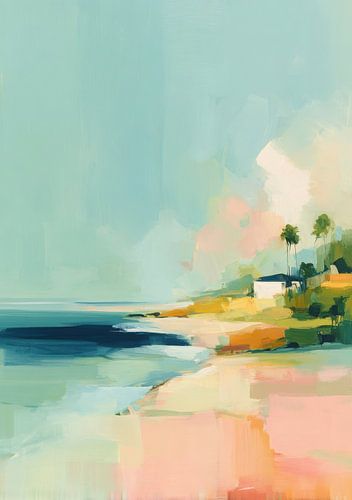 Zacht strand met palm huis