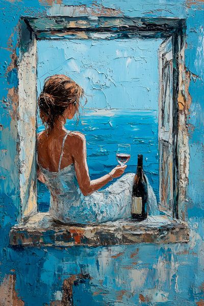 Meeresblick mit Wein von Poster Art Shop