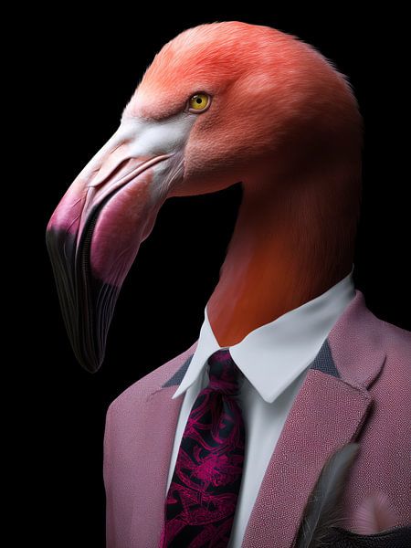 The pink director - flamingo portrait in stylish business by MArt