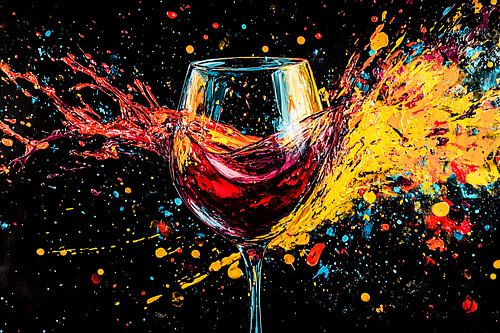 Kleurrijke wijn en glas explosie