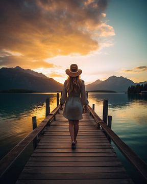 Jeune femme sur le ponton