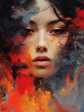 Vlammen van Verbeelding - Levendig Abstract Portret van Eva Lee