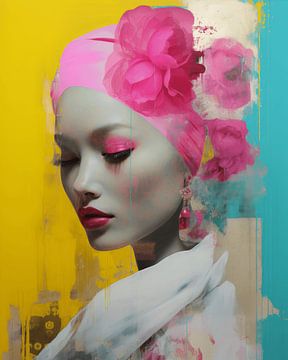 Colourful digital art portrait in collage style by Carla Van Iersel