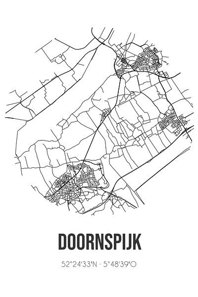Doornspijk (Gelderland) | Map | Black and White by Prints of Place