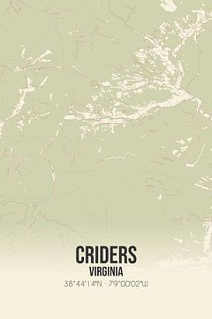 Vintage landkaart van Criders (Virginia), USA. van Rezona