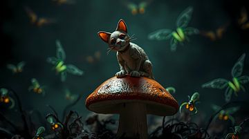 Cat on a mushroom