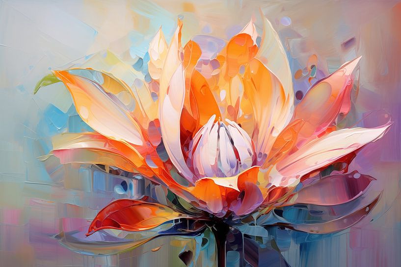 Ölgemälde einer bunten Blume mit dynamischen Pinselstrichen, Kunstdesign von Animaflora PicsStock