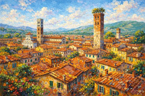 Lucca in Italië, een impressionistisch schilderij.