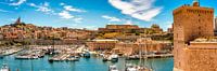 Panorama opname oude haven in Marseille Frankrijk van Dieter Walther thumbnail