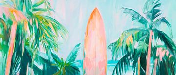 Rêve de surfeur sous les palmiers - explosion de couleurs sur Poster Art Shop