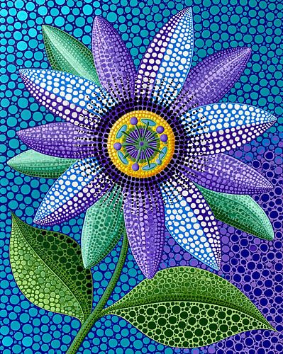 Passiflore violette dans un style de peinture à pois éclatant