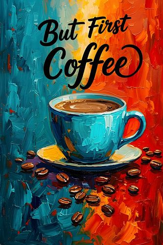 But First Coffee - Tableau de Café Coloré