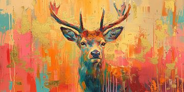 Neon Deer Abstract | Chromatic Antler Aura sur Caprices d'Art