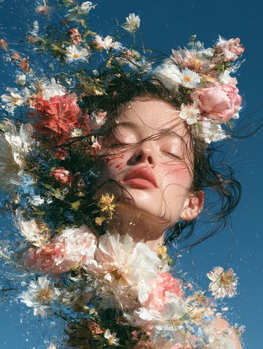 Blossom Splash - Modern Portret tegen Blauwe Lucht