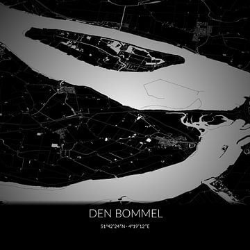 Carte en noir et blanc de Den Bommel, Hollande méridionale. sur Rezona
