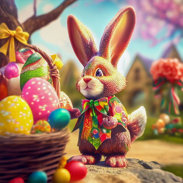 süßer Osterhase mit Eiern,  ART Illustration von Animaflora PicsStock