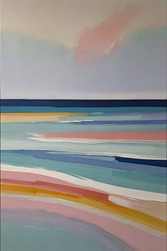 Rayures horizontales abstraites dans des couleurs pastel sur De Muurdecoratie