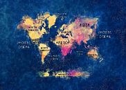 Wereldkaart blauw roze geel #kaart #wereldkaart van JBJart Justyna Jaszke thumbnail
