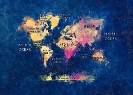 Carte du monde bleu rose jaune #map #worldmap