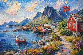 Lofoten islands in Norway, an impressionist painting. by Gallery Hoppenbrouwers