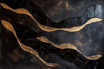 Abstract waves in black and gold by Poster Art Shop