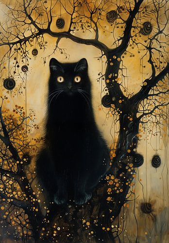 Schwarze Katze auf dem Baum