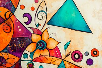 Formes géométriques colorées avec des motifs floraux sur Poster Art Shop