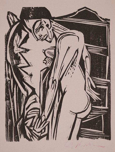 Ernst Ludwig Kirchner, Vrouwelijk naakt voor een kabinet, 1916 van Atelier Liesjes