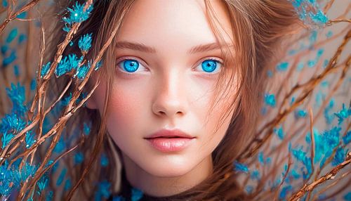 Vrouw met blauwe kleur