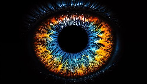 Kleurrijke iris oog blauw-geel panorama