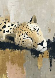Guépard endormi, doré et beige sur Niklas Maximilian