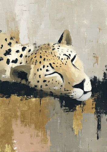 Slapende cheeta in goud en beige