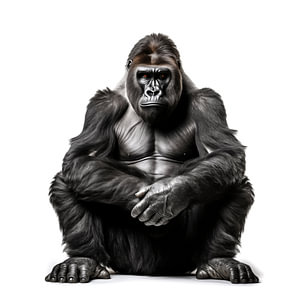 Gorilla isoliert auf weißem Hintergrund, Studiobeleuchtung