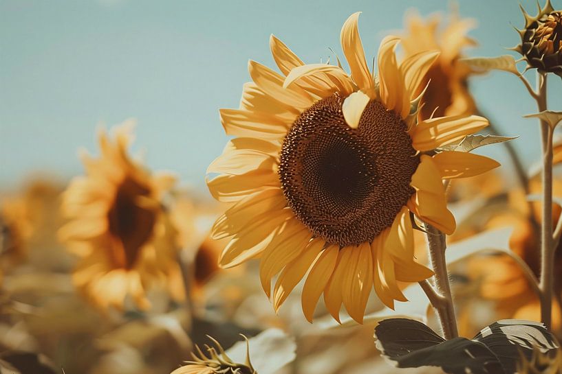 Champ de tournesols ensoleillé sous un ciel bleu lumineux par Art & Soul Creations