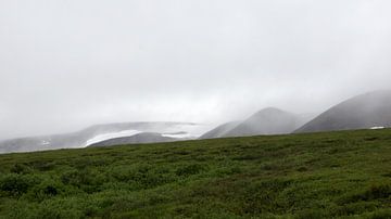 Mistig uitzicht over de toppen van Alaska van Mel van Schayk